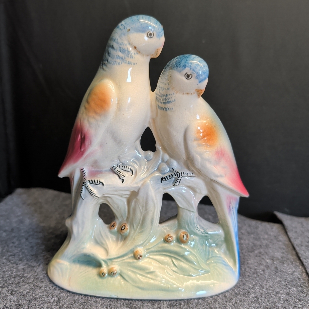 Ceramic Parrot Figurine - Blue, Pink, and Orange - Picture 2 of 9